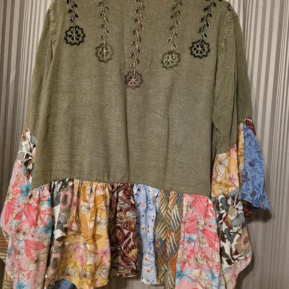 Boho Patchwork Open Front Jacket - Olive Multi - Picture 5 of 5